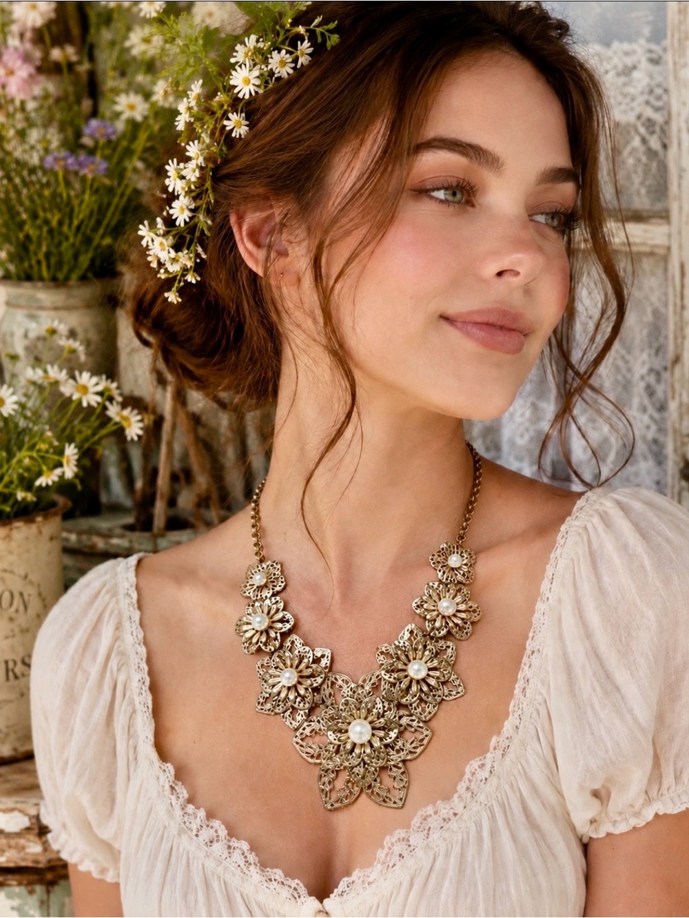 Gold filigree “Bib” necklace